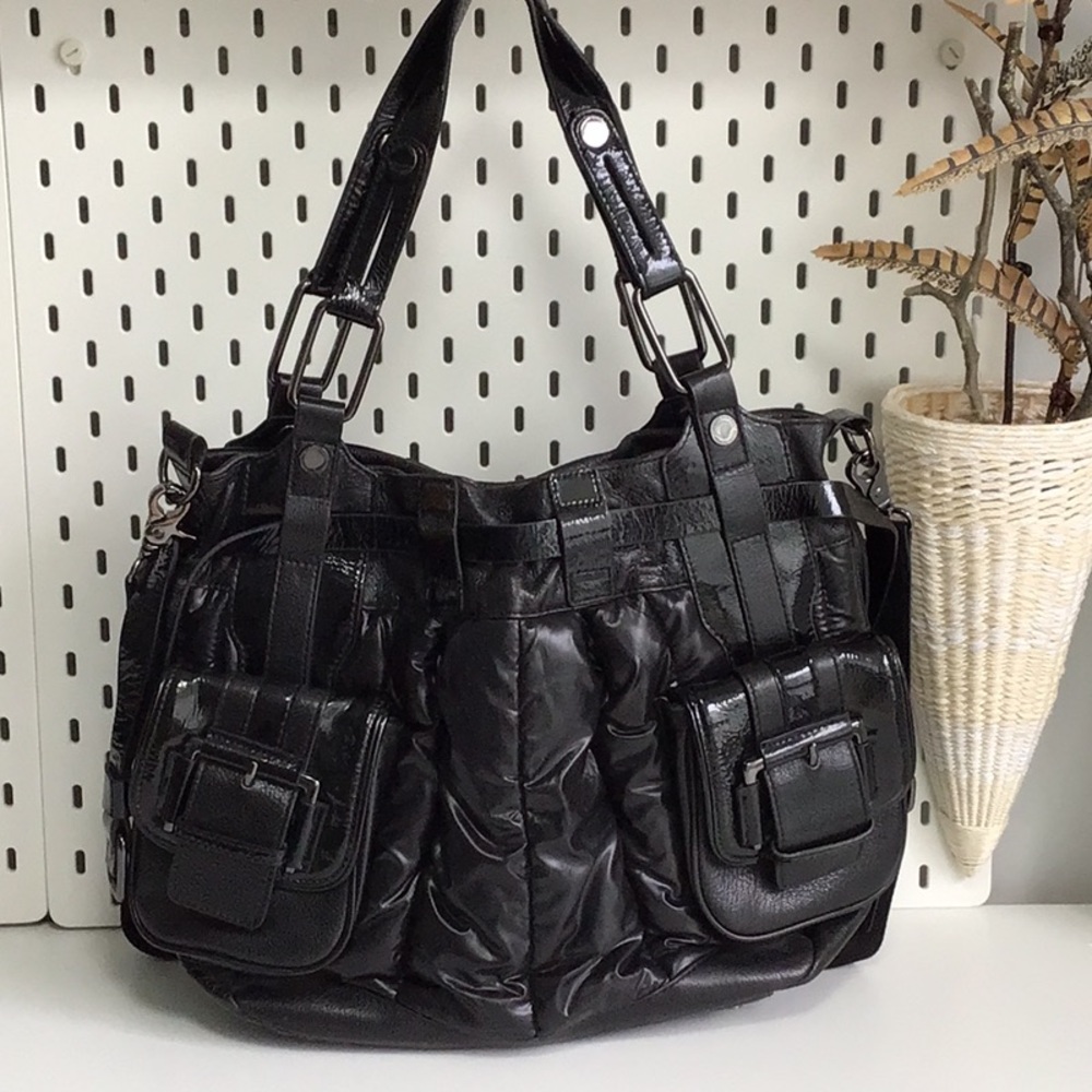 Hilary Radley Black Leather&Silky Polyamides Handbag